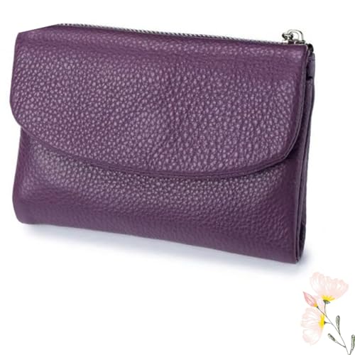 Unisex Pebble Leather Wallet, Genuine Leather Soft Purse for Coins and Cards, Small Wallets with Credit Card Holder for Women, Card Holder & Coin Purse (Dark purple)