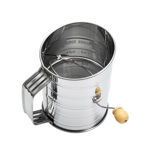 PHENOFICE De Harina De Acero Inoxidable 4 Tamices Mango Giratorio Fácil De Limpiar y Usar