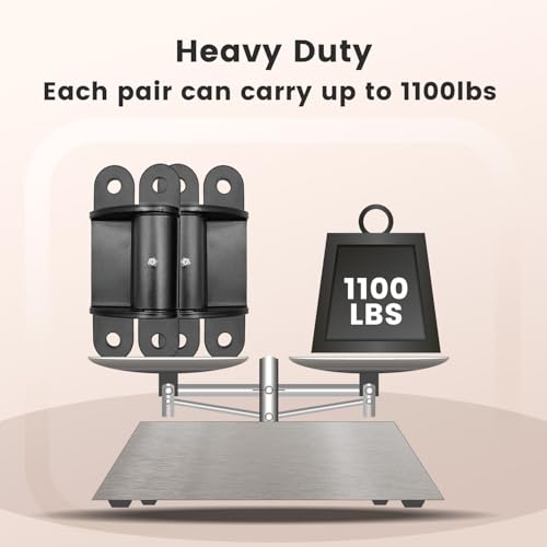 Image of Heavy Duty Gate Hinges with Sealed Bearings and 8 Screws, Adjustable Yoke Pivot, Suitable for Large Driveway Gates Up to 1100 Pounds, Two Pack, Carbon Black (Curved Flat Hinge)