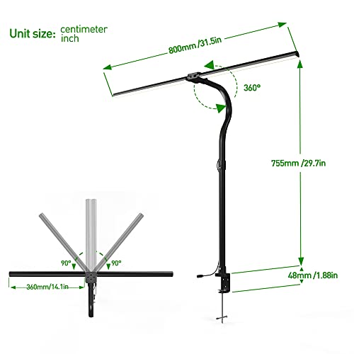 MCHERRY Double Head Desk Lamp, 24W LED Table Lamp with 5 Adjustable Brightness and 5 Color, Modes Desk Lamps for Workbench/Monitor/Home/Reading/Offices/Bedrooms/Dormitories