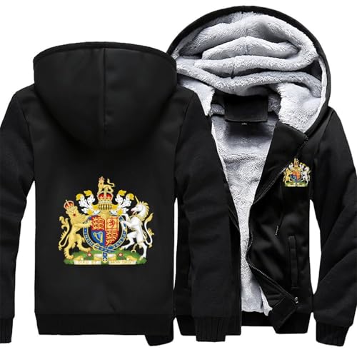 British Royal Coat of Arms England Queen Men's Hooded Coat Fleece Lining Sweatshirt Zip Up Jacket Hoodie3