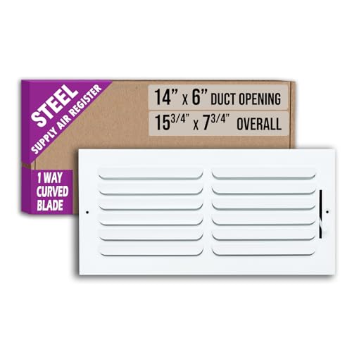 Fits 14x6 Duct Opening 1 Way Fixed Curved Blade Air Supply Diffuser by Handua | Register Vent Cover Grille for Sidewall and Ceiling | White | Outer Dimensions: 15.75 X 7.75