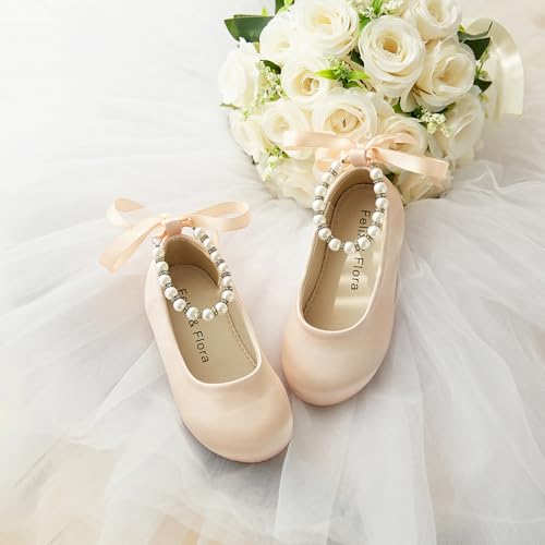 Image of Felix & Flora Girls Toddler Little Ballet Shoes - Flower Girls Mary Jane Flats Dress Shoes Party Wedding