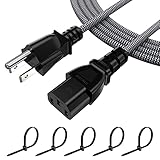 6FT Computer Power Cord (1 Pack), 3 Prong Nylon Braided Replacement Power Cable, NEMA 5-15P to IEC13, 18AWG, 10A 110V-300V(MAX), AC Power Cord for TV, Monitor, Appliance, Desktop, Scanner, Printer