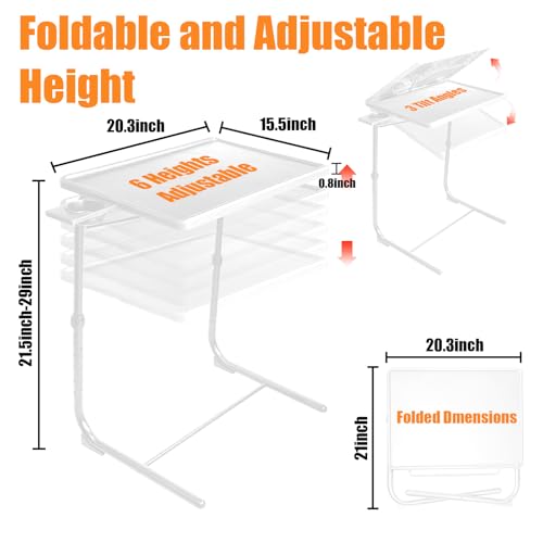 Image of TV Tray Tables Set of 2, 6 Heights, 3 Tilt Angles, Cup Holders