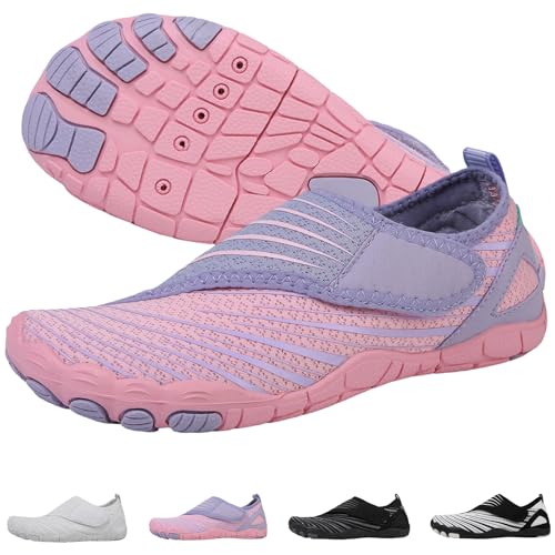 MOCHINI Voyabarefoot Shoes for Women Men 2026 Upgrade Wide Toe Box Barefoot Hiking Sandals Non-Slip Adjustable Comfortable Slip On Water Shoes for Beach Walking Travel Pink-Purple