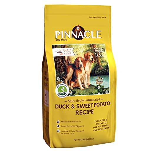 Pinnacle Pet Duck & Sweet Potato Dry Dog Food 4 lb, Infused with Broth