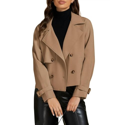 Trench court femme NYSDM à manches longues avec revers cranté et poches
