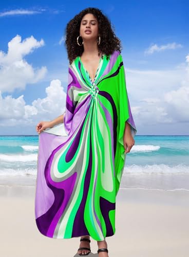 Image of Yanziliu Kaftan Dress for Women,Plus Size Hawaiian Batwing Sleeve Beach Cover Up Summer Swimsuit Dresses