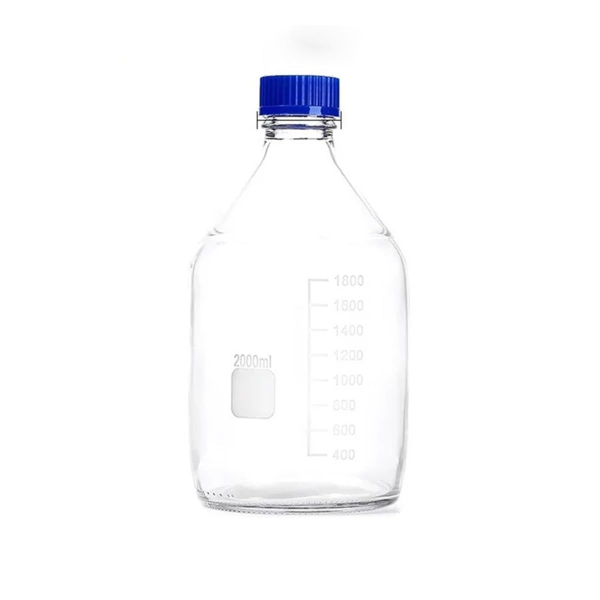 Botella de reactivo de vidrio de borosilicato de 2000 ml con rosca azul. Material de laboratorio de vidrio de borosilicato.