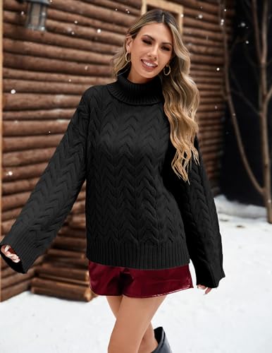 Image of Libsorge Womens Oversized Mockneck Cute Cable Knit Sweater Winter Fall 2025 Ladies Dressy Casual Lightweight Pullover Tops