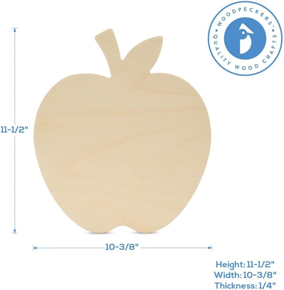 Apple Wood Cutouts 11-1/2-inch, Pack of 3 Unfinished Wood Crafts Blank, Wooden Shapes for Crafts & Party Decor, by Woodpeckers