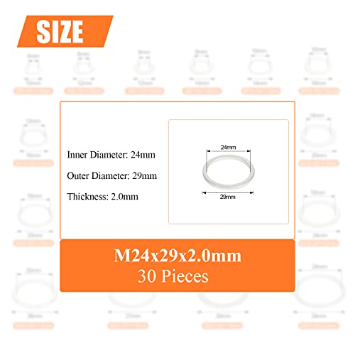 Image of HELIFOUNER 30 Pieces M24x29x2.0mm Automotive Drain Plug Gaskets, Oil Crush Washers, Aluminum Flat Washers, Inner Diameter 24mm, Outer Diameter 29mm, Thickness 2.0mm