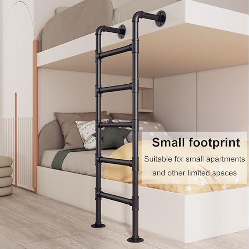 Robuste Stahl-Trittleiter für Dachboden, Wandmontage, Hochbettleiter für Innen- und Außenbereich, Klettern, Keller, Leiter mit stabiler Metalltreppe, Weiß (147,3 cm)