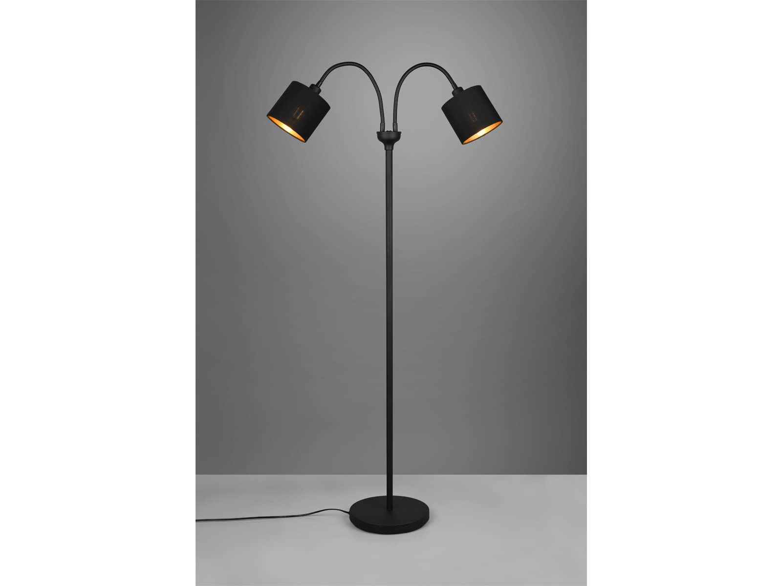 Kleine Stehleuchte 130cm 2-flammig mit Flexarmen, Stoffschirme Schwarz