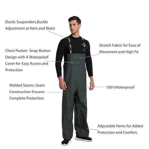 FWG Men's Rain Suit Combo - Waterproof, Stretchable Jacket & Bib Pants, Durable Workwear for Outdoors(Forest Green,L) - Thumbnail 5