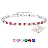 Sfoni Ankle Bracelet for Women, Adjustable Slider Bracelet Anklet with Cubic Zirconia Summer Ankle Chain Anniversary Birthday Graduation Jewellery Gifts for Teen Girls, Red Stone
