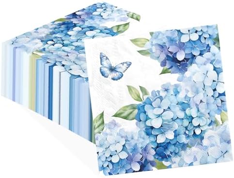 Amazon.com: 100Pcs Hydrangea Paper Napkins 3-Ply Watercolor Blue and ...