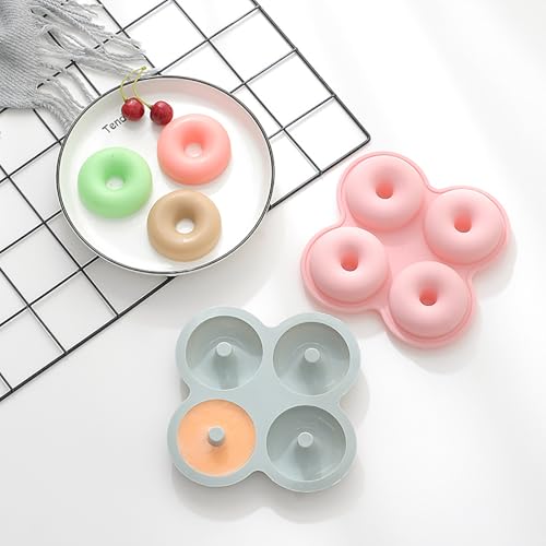 Lodeihoo Silicone Donut Molds, Donut Pan Silicone Baking Molds, 4 Cavity Non-Stick Doughnut Pan, Make Perfect Donut Cake Biscuit Bagels Muffin, Heat Resistant and Microwave Safe(Set of 2)