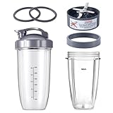 Ersatzteile für Nutribullet-Mixerbecher und Klinge, 7-teiliges NutriBullet 600 W/900 W Mixer-Ersatz-Set, mit 2 Tassen, Extraktionsklinge und Klappdeckel, Deckelring, Gummidichtung
