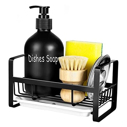 TEZZ Sponge Holder for Kitchen Sink- Stainless Steel Kitchen Sink Caddy for Organizing Sponge, Brush & Soap Dish Dispenser, Kitchen Sink Organizer Rack with adhesive or Counter top