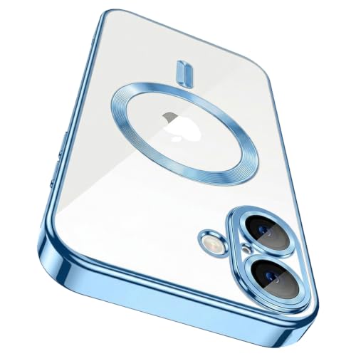 Image of Elzzi Electroplating Transparent TPU Clear Logo Back Cover Case Compatible with iPhone 17, Compatible with Magsafe, Full Body & Individual Camera Protection for Each Lens for Men & Women|Sierra Blue