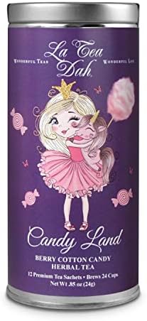 Berry Cotton Candy Childrens Tea by La Tea Dah | Caffeine Free Tea for Kids | Red Rooibos Tea w/Blueberry and Lavender | Unsweetened Dessert Tea | Candy Land Blueberry Tea (12 Decaf Tea Sachets)