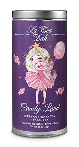 Berry Cotton Candy Childrens Tea By La Tea Dah | Caffeine Free Tea For Kids | Red Rooibos Tea W/Blueberry And Lavender | Unsweetened Dessert Tea | Candy Land Blueberry Tea (12 Decaf Tea Sachets) #TOP15