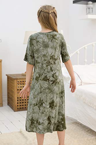 Gorlya Girl's Half Sleeve Nightgowns Printed Nightshirts Cute Lounge Sleepwear Dress For 4-14T Kids (Gor1052,9-10Y,Green Zr) #TOP1