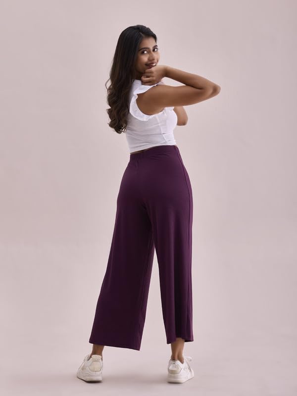 Image of GO COLORS Soft Rayon Blend Rib Palazzo Full Length for Women| Breathable, Mid Rise