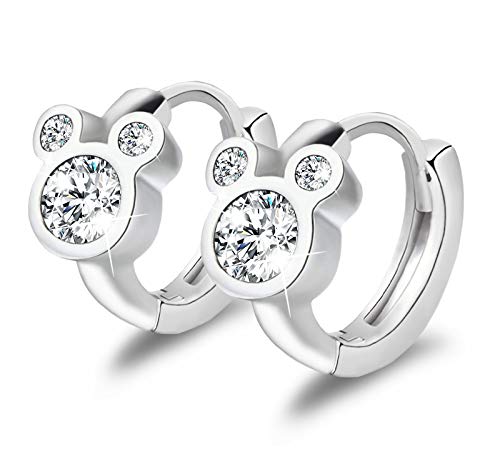 Sterling Silver Earrings for Women Fashion Cartilage Huggie Hoop Charms Mouse Earrings with CZ Hypoallergenic Jewelry Birthday Gift for Women