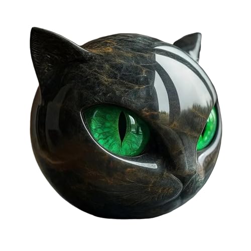 Worparsen Statue de Pierre Chat Noir, Statue résine Look en marbre Artisanal avec des Yeux colorés, décoration étagère élégante pour la Maison ou Le Bureau, Memento Mini Cadeau Vert 1pc