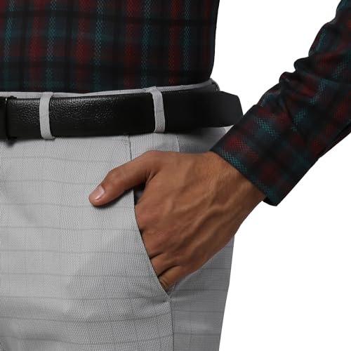 Image of Park Avenue Men's Mid Rise Checks Pattern Super Slim Fit Polyester Blend Flat Front Formal Trouser
