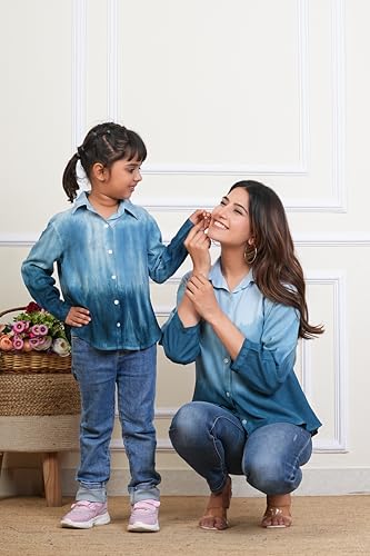 Image of Maaesa Women & Girls Mother Daughter Matching Shirt Combo || Rayon Tie-Dyed Shirt || Full Sleeve || Casual Wear || Family Twinning Outfit