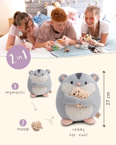 NICI MYMOCHI Kuscheltier Hamster Shai 27cm mit Keks grau - Stofftier aus weichem Plüsch, niedliches Plüschtier zum Kuscheln und Spielen, für Kinder & Erwachsene, tolle Geschenkidee - 61156