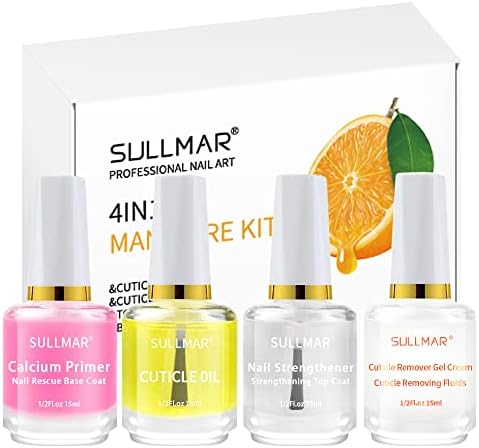 4in1 Nail Hardener Nail Strengthener Nail Rescue Calcium Primer for Thin Nails Growth Nail Repair Nail Care Kit with Cuticle Oil Cuticle Remover Gel Cream