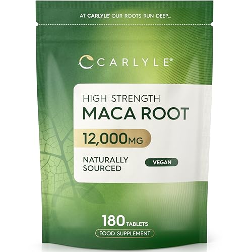 Maca Root Tablets 12 000mg | Naturally Sourced & High Strength Maca Root Extract | 180 Vegan Tablets | Supplement for Men & Women | by Carlyle