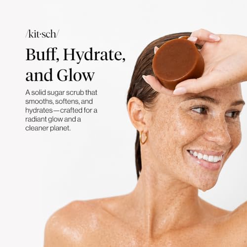 Image of Kitsch Exfoliating Sugar Body Scrub Bar Soap - Polishing Soap Bar with Granules, Walnut Shell & Coconut Oil - Hydrating Exfoliating Body Scrub for Smooth, Glowing Skin Care - Made in the USA - 4 oz