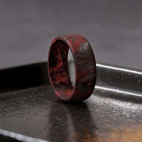 Full Carbon Fiber Matte Ring for Men,Handmade Ring Band Durable, 8mm Black with Red Men's rings Comfort Fit Size 8.5-114