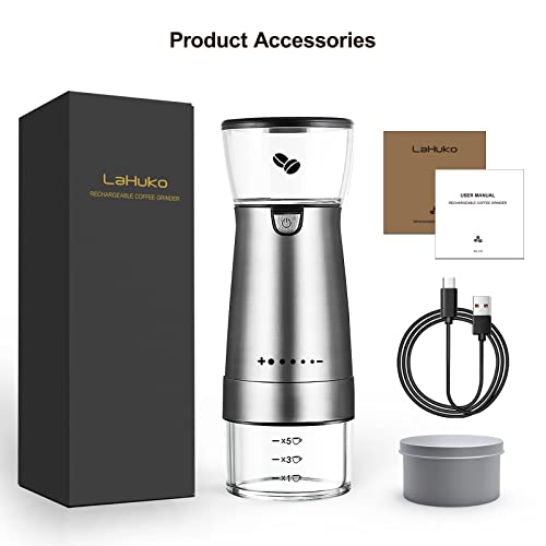 Portable Electric Burr Coffee Grinder, Adjustable Stainless Steel Rechargeable Coffee Bean Grinder Machine, With 5 Grind Setting For Espresso Drip Pour Over French Press #TOP6