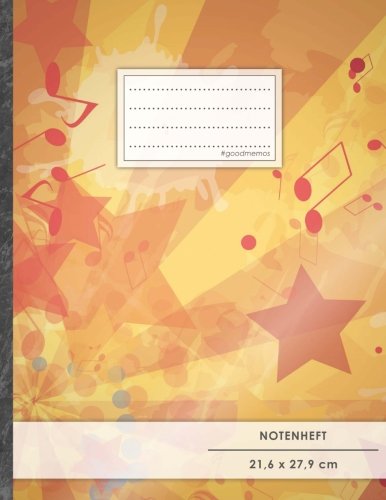 Notenheft: DIN A4 • 48 Seiten, 24 Blatt, 12 Systeme, „Surprising“ • Original #GoodMemos Schulheft • Mit Inhaltsverzeichnis und Seitenzahlen, Noten-Lineatur 14