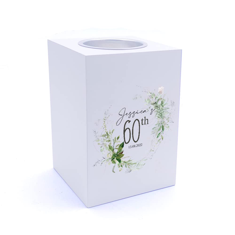 Personalised 60th Birthday Botanical Design Tea Light Holder Gift