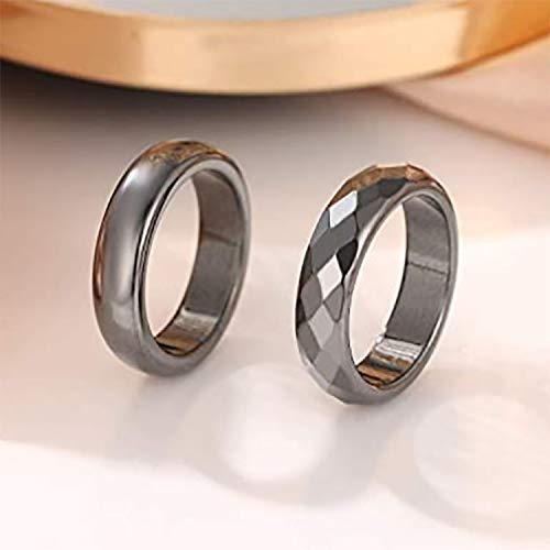 Genuine Hematite Rings for Women Men Black Hematite Stone Ring Anxiety Balance Stone Aabsorbs Negative Energy Ring Healing Rings Size 6-10 - Size 9