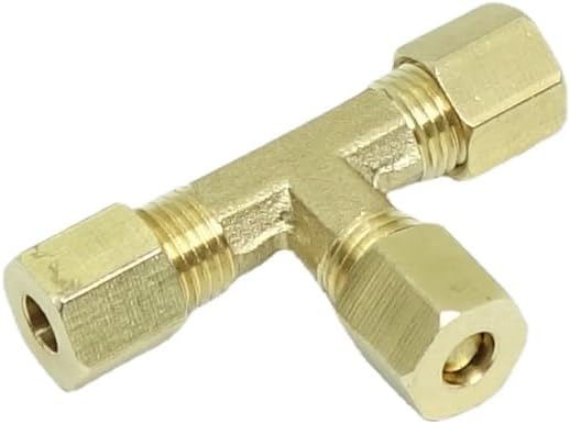 1 Piece Brass Compression T Tube Fitting, Union Tee Connector，3/16" x 3/16" x 3/16" Tube OD