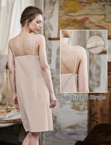 100% Cotton Slip for Women Under Dresses with Adjustable Spaghetti Strap Crewneck Nightwear3
