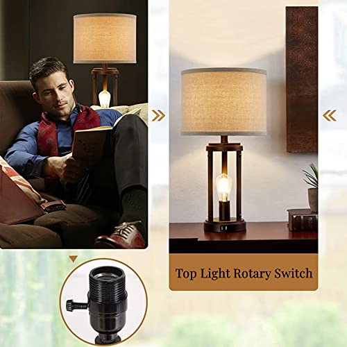 Farmhouse Table Lamps For Living Room Set Of 2, Touch Control 3-Way Dimmable Vintage Bedroom Lamp With 2 Usb Charging Ports, Rustic Retro Bedside Nightstand Desk Lamp For Table Living Room Reading #TOP6