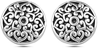 Miniatura 5 de LeCalla Aretes de tuerca de plata de ley 925, ligeros, de dos tonos, de filigrana antigua, para mujer, regalos para ella