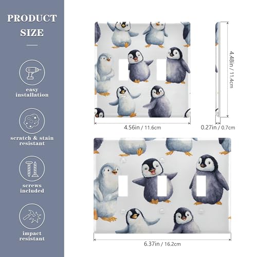 Double interrupteur à bascule pingouins aquarelle plaque déco intérieure - 3
