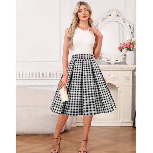 OBBUE Dresstore Vintage Pleated Skirt Floral A-line Printed Midi Skirts with Pockets2