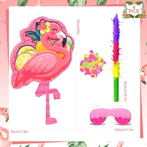 4 In 1 Flamingo Piñata, 23'' Hawaiian Piñatas Bundle, Tropical Hawaiian Party Decor Stick etc Flamingo Party Favor Bag Fillers Decorations - 1